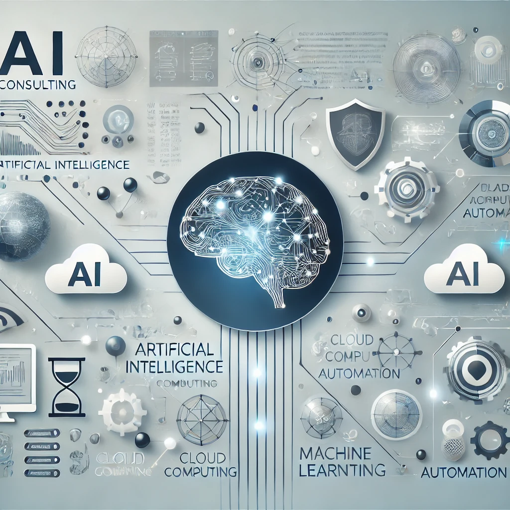 AI consulting concept with digital brain and technology elements